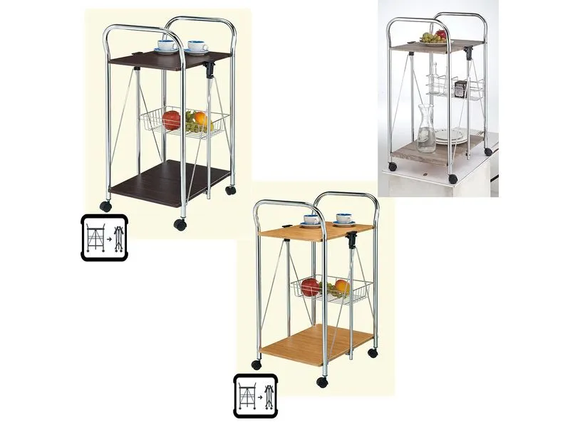 carrello portavivande pieghevole con telaio con maniglia e piano in legno