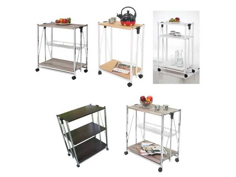 carrello portavivande con tubo quadrato e tavola in legno