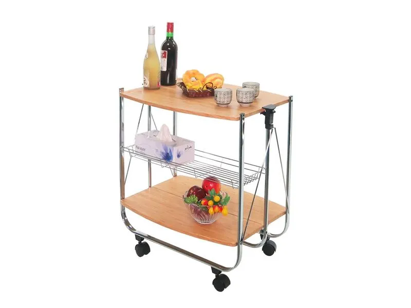 carrello da cucina pieghevole con tavola in legno a botte