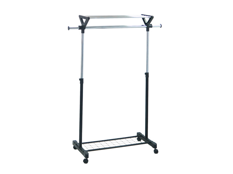 Alt demir tel örgülü raflı Y şekilli uzatılabilir giysi askılığı