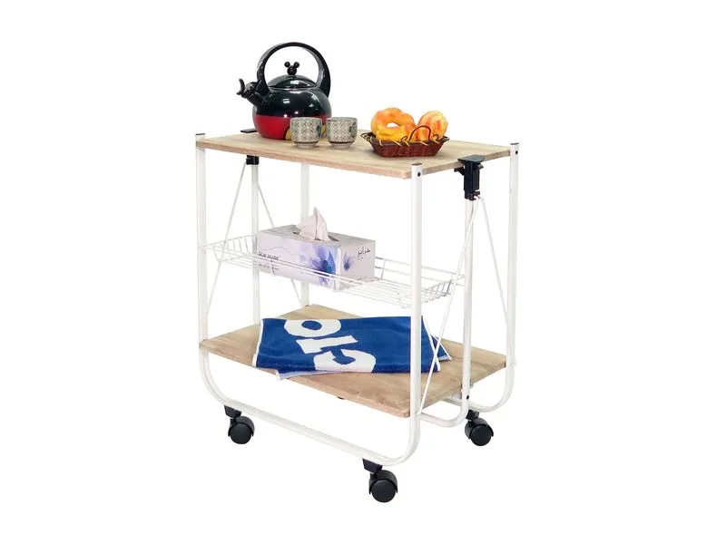 Wooden board 2 tier foldable trolley