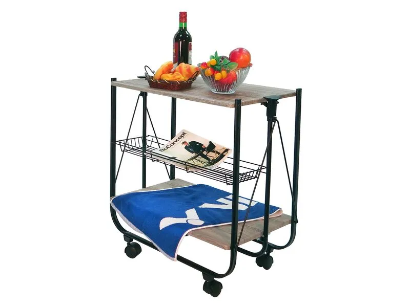 Wooden board 2 tier foldable trolley