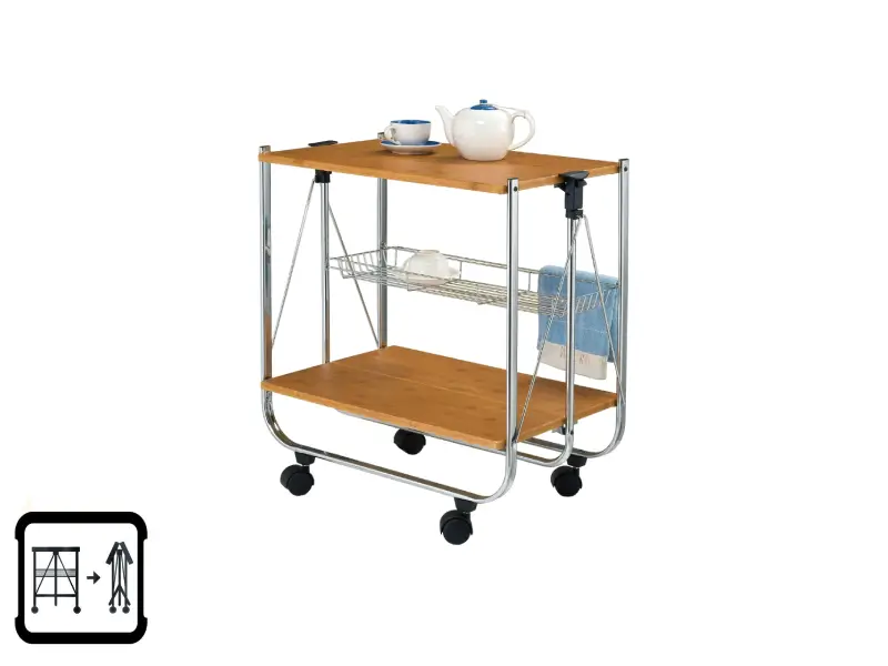 Wooden board 2 tier foldable trolley