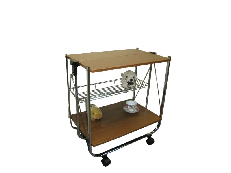 Wooden board 2 tier foldable trolley