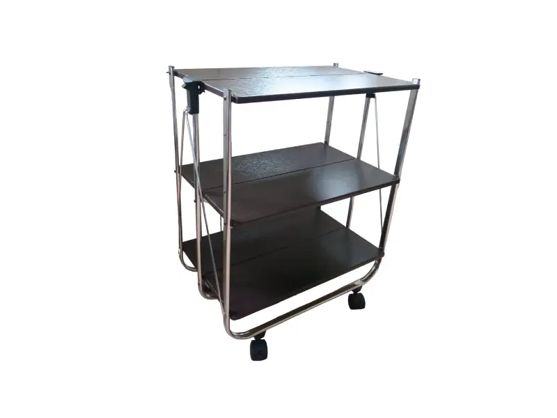 Carro plegable de 3 niveles con tabla de madera.